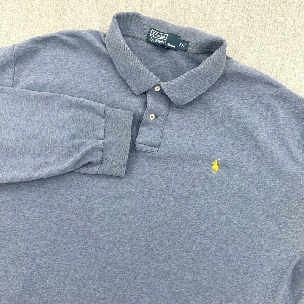 Polo Ralph Lauren Long Sleeve Polo Shirt Mens XXL Blue Cotton Yellow Pony Logo